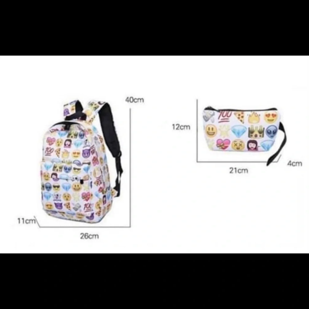 Emoji Cartoon Colorful Canvas Casual Retro Travel School Backpack & Pouch Set